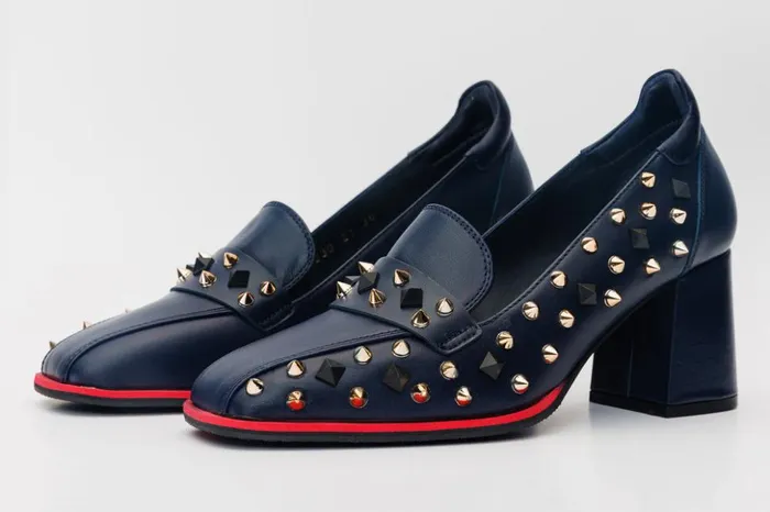 Vinci Leather Heels The Infanta Navy Blue Spike Leather Block Heel Pump Shoe 8211 Women