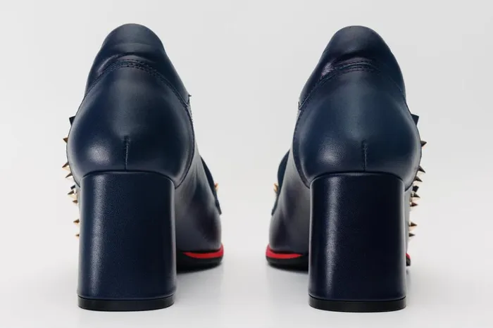 Vinci Leather Heels The Infanta Navy Blue Spike Leather Block Heel Pump Shoe 8211 Women
