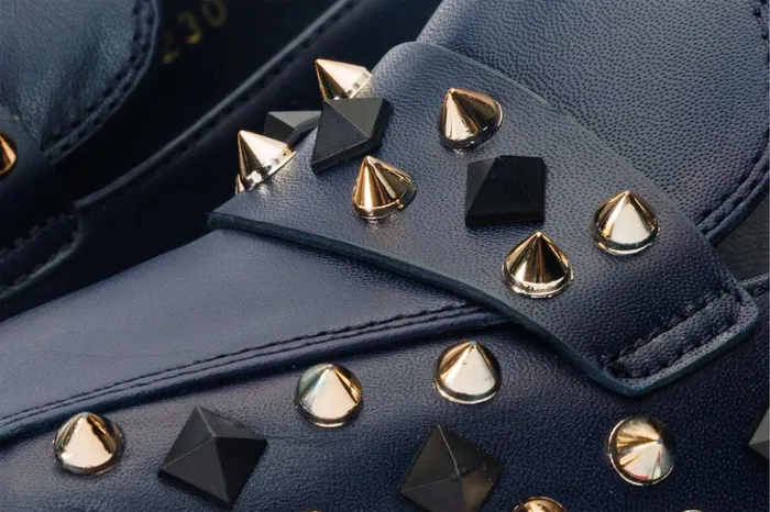 Vinci Leather Heels The Infanta Navy Blue Spike Leather Block Heel Pump Shoe 8211 Women
