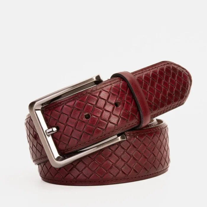 Vinci Leather Leather Belts The Layla Burgundy Woven Pattern Leather Belt 8211 Men