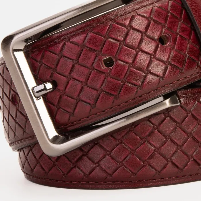 Vinci Leather Leather Belts The Layla Burgundy Woven Pattern Leather Belt 8211 Men