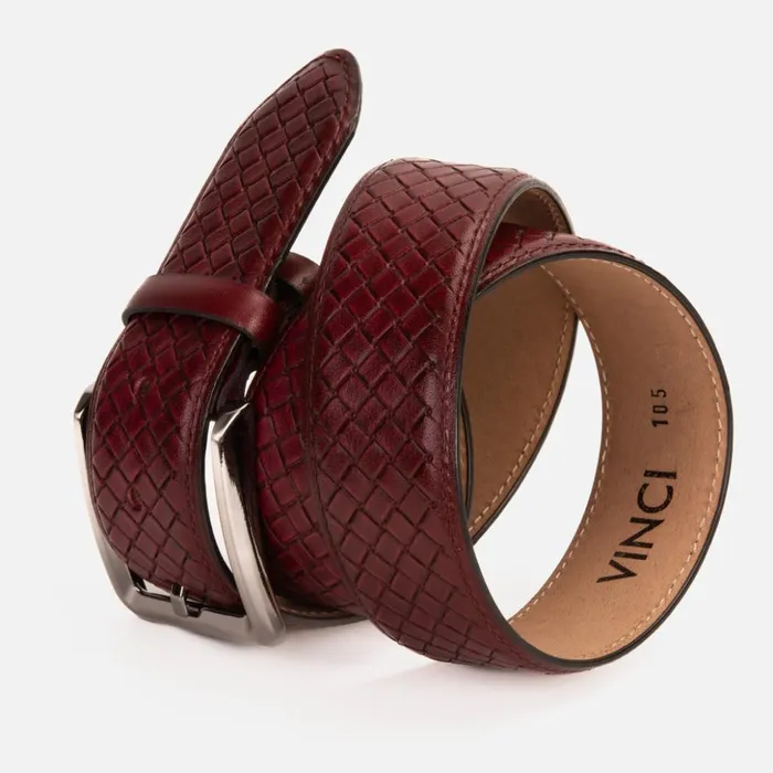 Vinci Leather Leather Belts The Layla Burgundy Woven Pattern Leather Belt 8211 Men