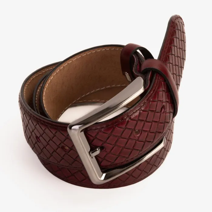 Vinci Leather Leather Belts The Layla Burgundy Woven Pattern Leather Belt 8211 Men