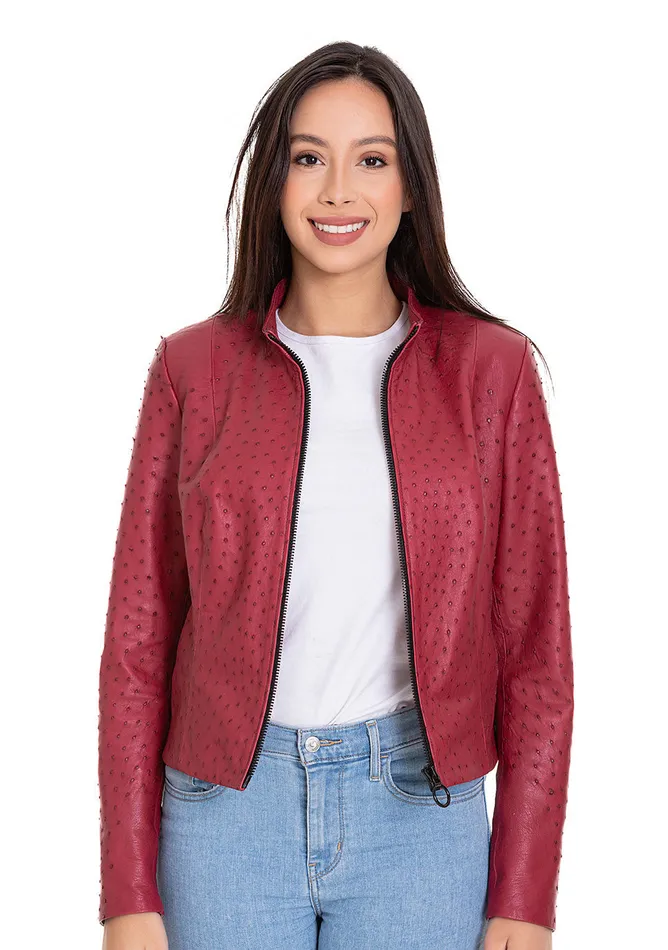 Vinci Leather Leather Jackets The Comly Burgundy Ostrich Leather Jacket 8211 Women
