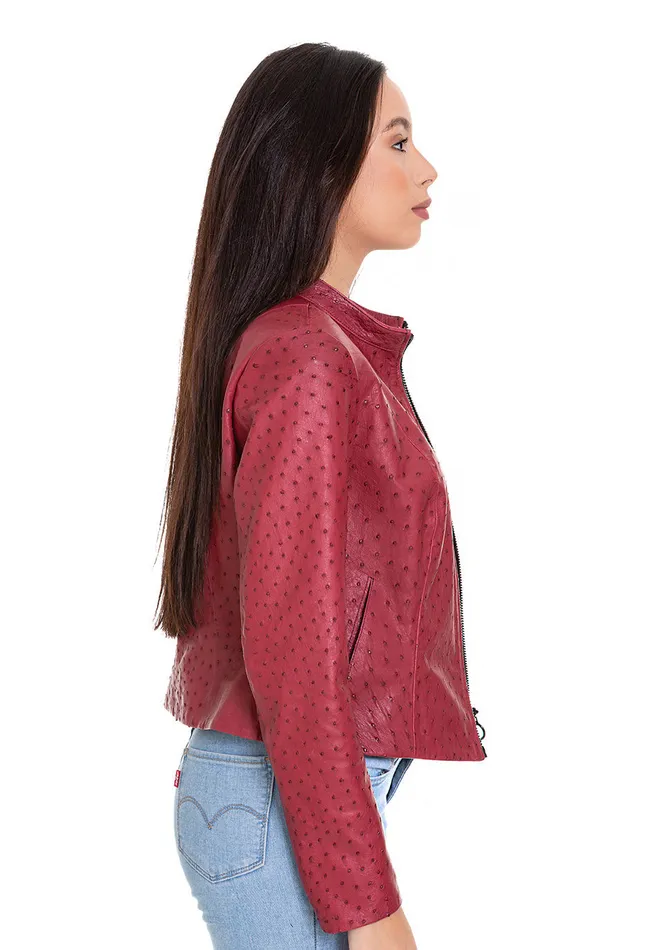 Vinci Leather Leather Jackets The Comly Burgundy Ostrich Leather Jacket 8211 Women