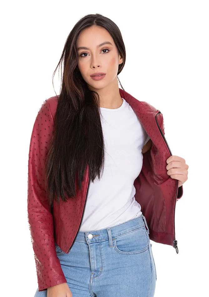 Vinci Leather Leather Jackets The Comly Burgundy Ostrich Leather Jacket 8211 Women