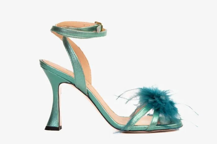 Vinci Leather Sandals The Siena Turquoise Leather Ankle Strap Plumed Sandal 8211 Women