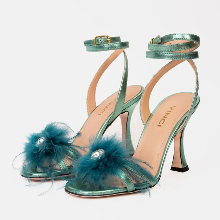 Vinci Leather Sandals The Siena Turquoise Leather Ankle Strap Plumed Sandal 8211 Women