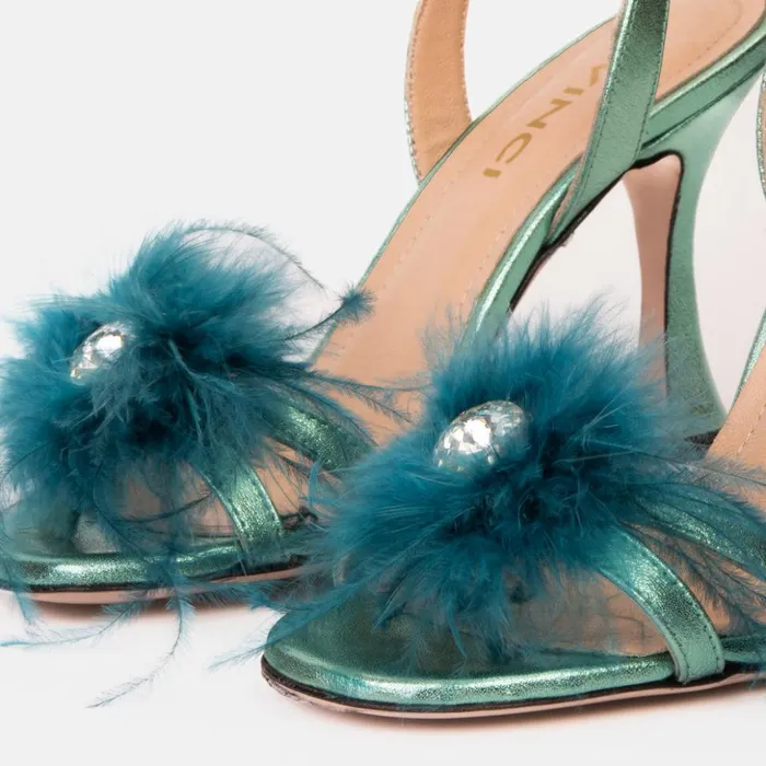 Vinci Leather Sandals The Siena Turquoise Leather Ankle Strap Plumed Sandal 8211 Women
