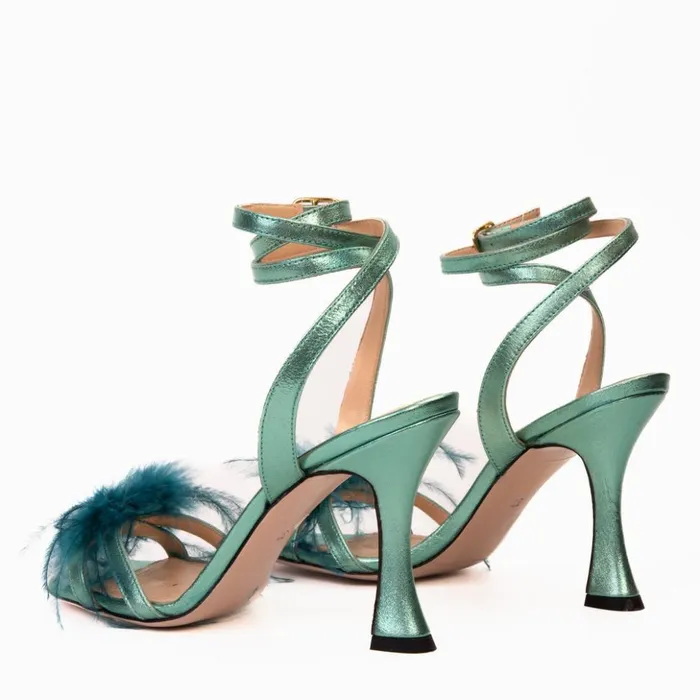 Vinci Leather Sandals The Siena Turquoise Leather Ankle Strap Plumed Sandal 8211 Women