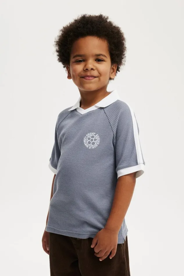 Walker Waffle Sport Polo Steelwhite Boys Cotton On Tops and TShirts