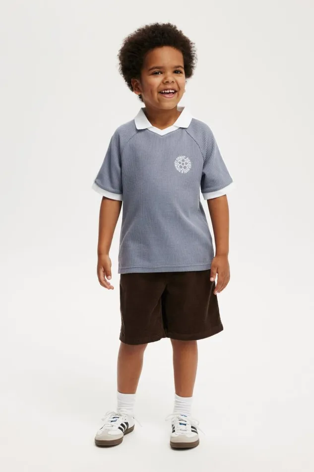 Walker Waffle Sport Polo Steelwhite Boys Cotton On Tops and TShirts