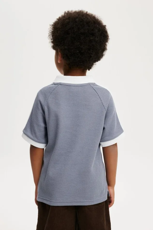 Walker Waffle Sport Polo Steelwhite Boys Cotton On Tops and TShirts