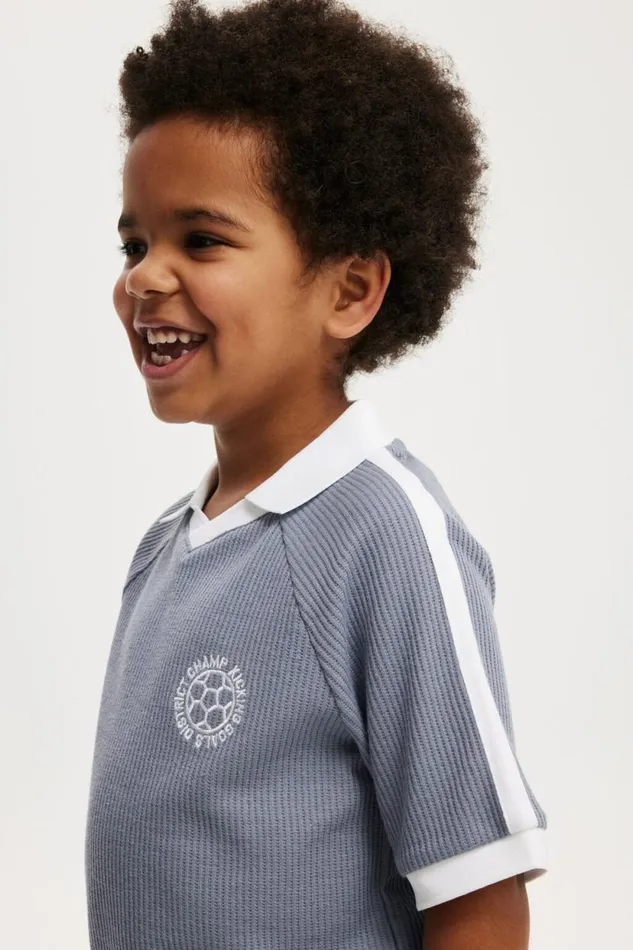 Walker Waffle Sport Polo Steelwhite Boys Cotton On Tops and TShirts