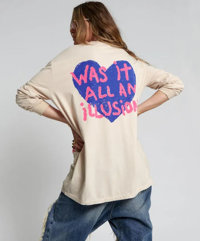 WAS IT ALL AN ILLUSION HANDSPRAYED LONG SLEEVE TEE Women One Teaspoon Tees and Tanks WAS IT ALL AN ILLUSION HANDSPRAYED LONG SLEEVE TEE Women One Teaspoon Tees and Tanks
