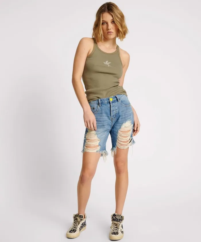 WASHED KHAKI ONE TEASPOON RIB SINGLET Women One Teaspoon Tees and Tanks WASHED KHAKI ONE TEASPOON RIB SINGLET Women One Teaspoon Tees and Tanks