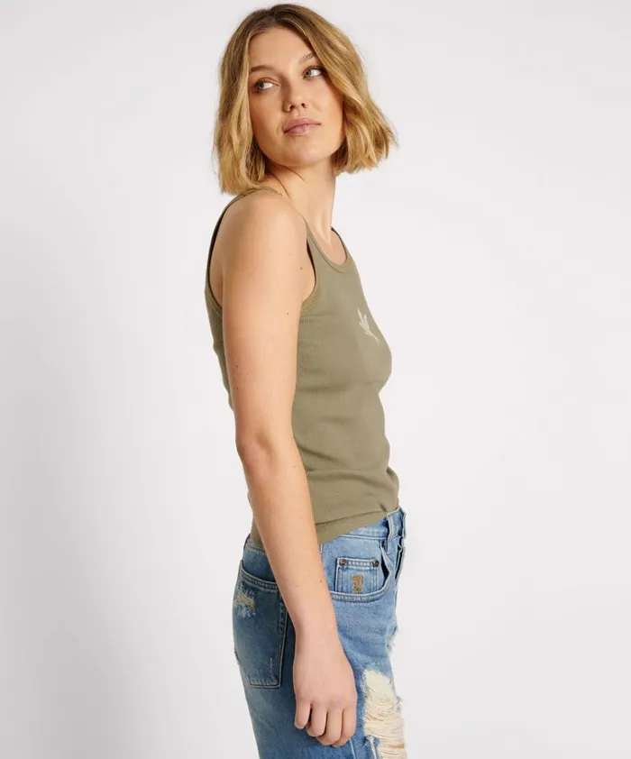 WASHED KHAKI ONE TEASPOON RIB SINGLET Women One Teaspoon Tees and Tanks WASHED KHAKI ONE TEASPOON RIB SINGLET Women One Teaspoon Tees and Tanks