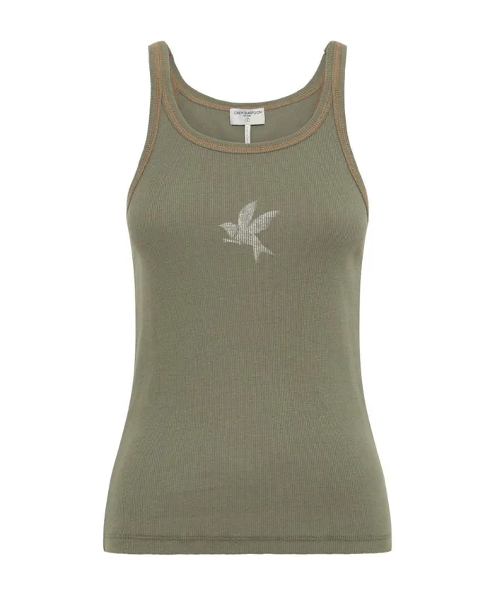 WASHED KHAKI ONE TEASPOON RIB SINGLET Women One Teaspoon Tees and Tanks WASHED KHAKI ONE TEASPOON RIB SINGLET Women One Teaspoon Tees and Tanks