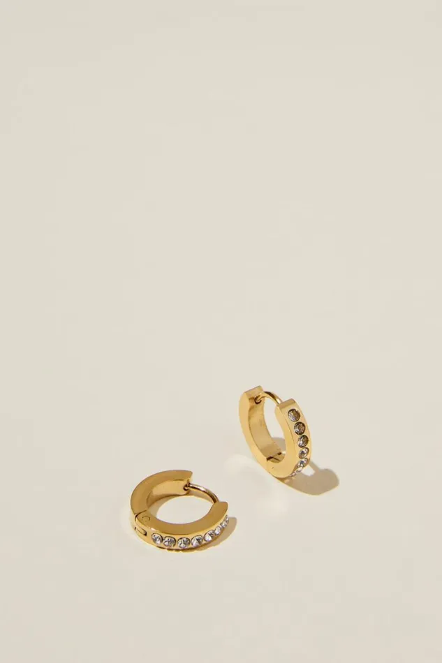 Waterproof Small Hoop Earring Gold Plated Diamante Women Cotton On Jewelry