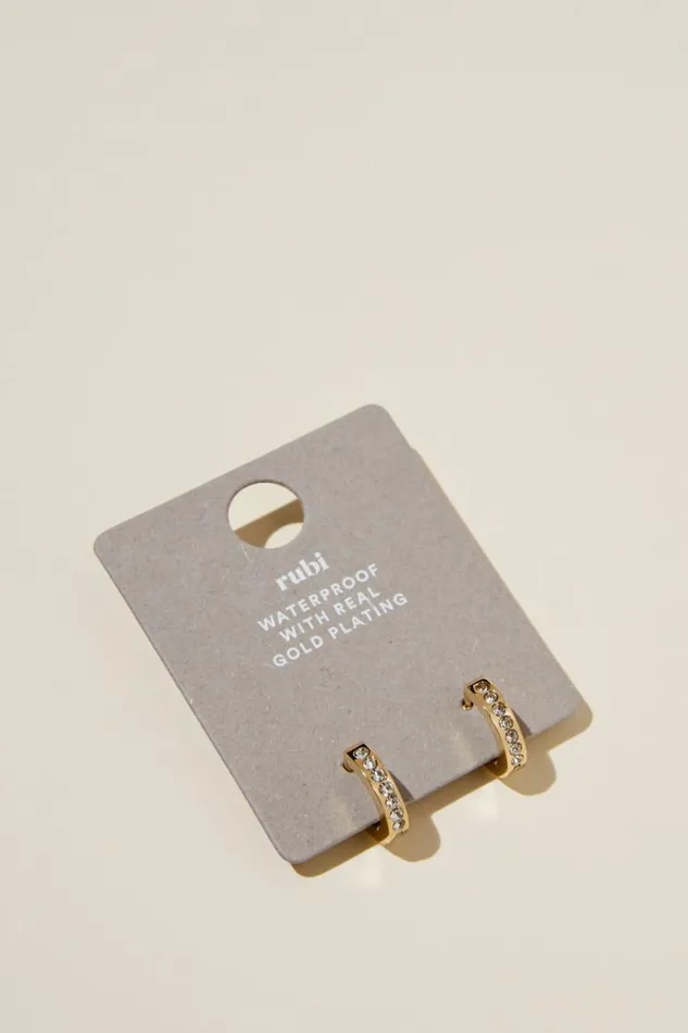 Waterproof Small Hoop Earring Gold Plated Diamante Women Cotton On Jewelry Waterproof Small Hoop Earring Gold Plated Diamante Women Cotton On Jewelry