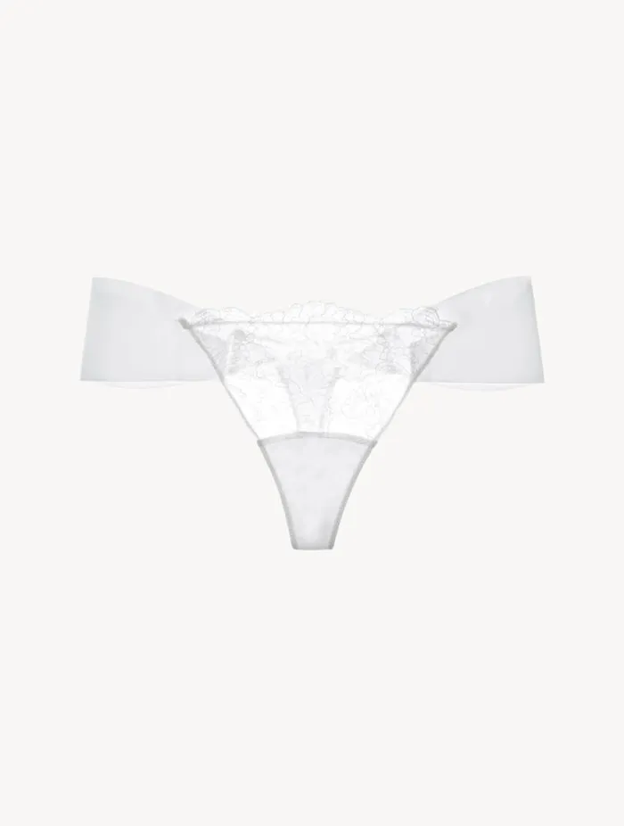 White Lycra Thong With Chantilly Lace Lingerie La Perla G String and Thong