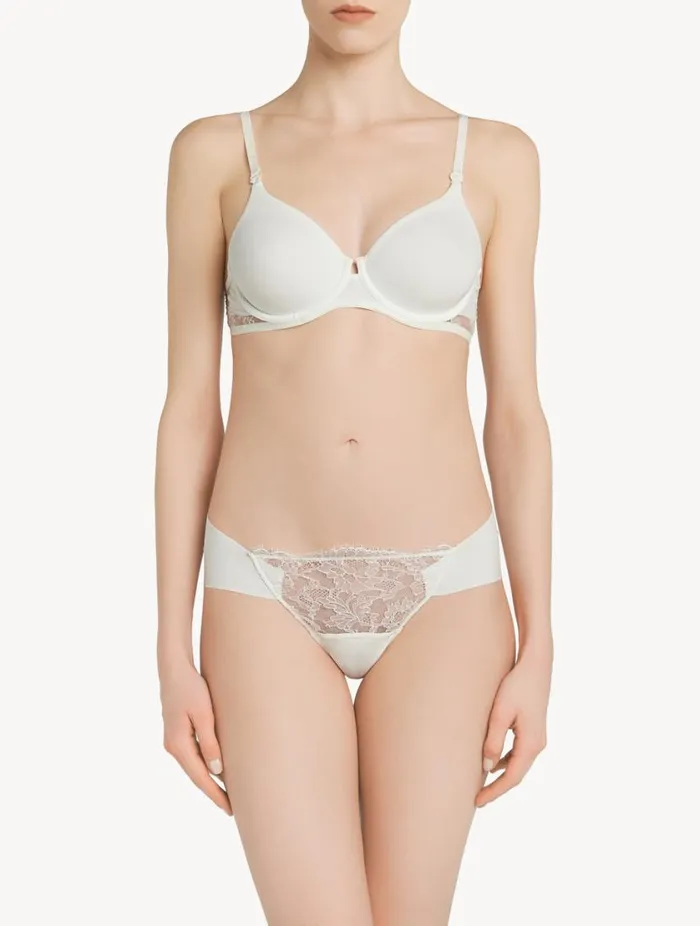 White Lycra Thong With Chantilly Lace Lingerie La Perla G String and Thong