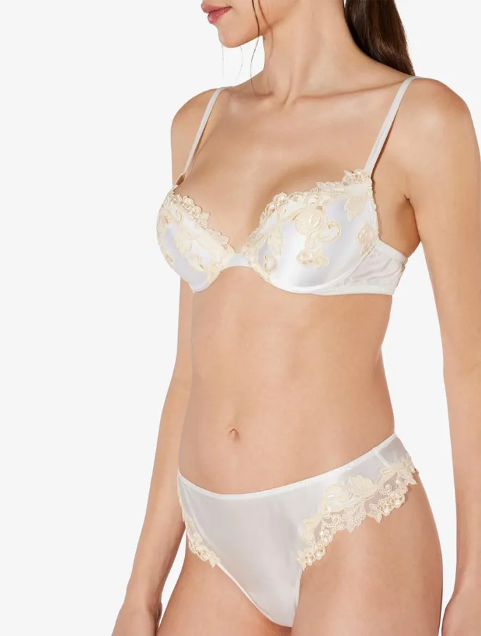 White Silk Pushup Bra With Frastaglio Lingerie La Perla Padded