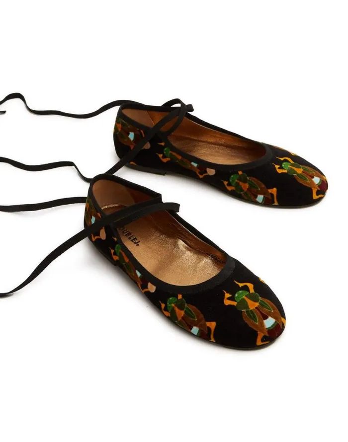 Winter Ballerina Flats Scarab Black Women La Double J Shoes Winter Ballerina Flats Scarab Black Women La Double J Shoes