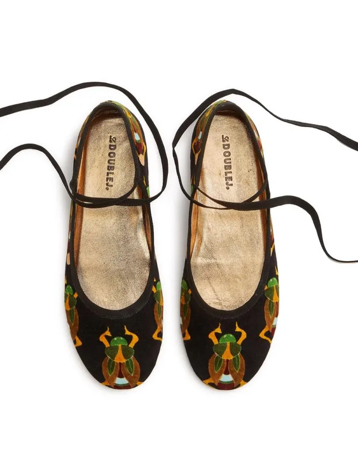Winter Ballerina Flats Scarab Black Women La Double J Shoes Winter Ballerina Flats Scarab Black Women La Double J Shoes
