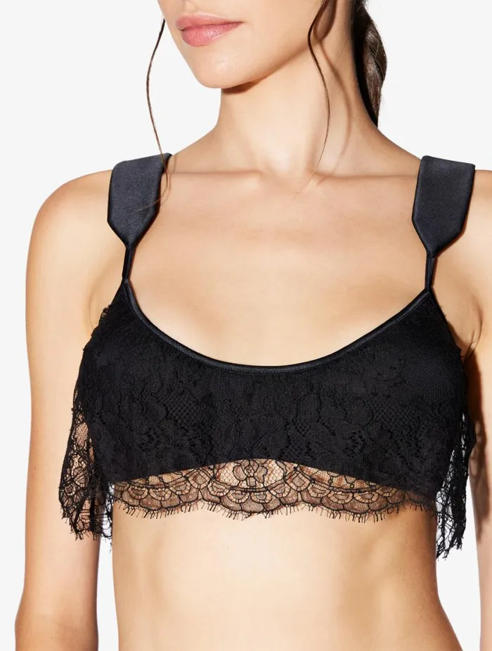 Wireless Bra In Black With Lace Overlay Lingerie La Perla Padded
