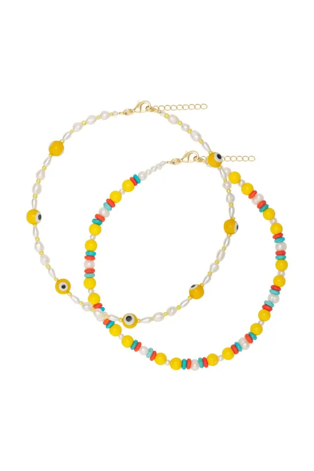 Women Accessories For Love and Lemons Tootsie Jewelry Evil Eye Necklace 2Pack Yellow