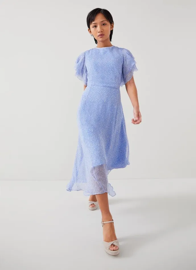 Women Agnes Petite Blue Wiggle Print Georgette Dress Light Blue LKBennett Dresses