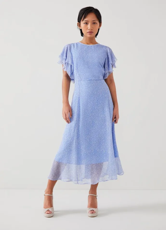 Women Agnes Petite Blue Wiggle Print Georgette Dress Light Blue LKBennett Dresses