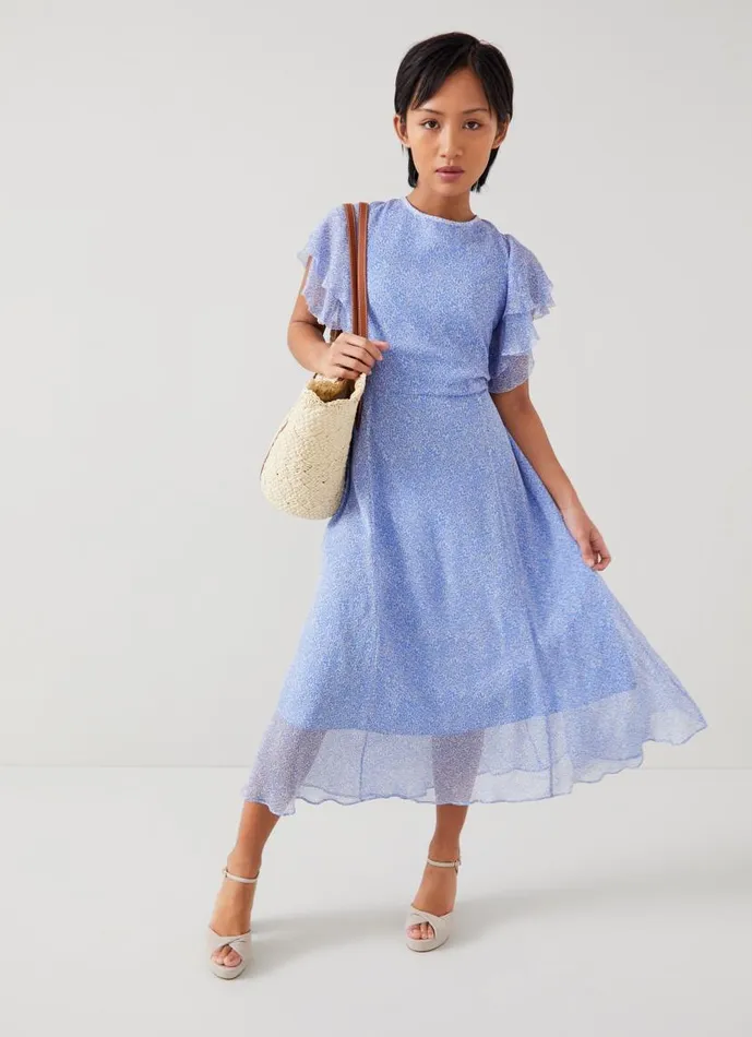 Women Agnes Petite Blue Wiggle Print Georgette Dress Light Blue LKBennett Dresses
