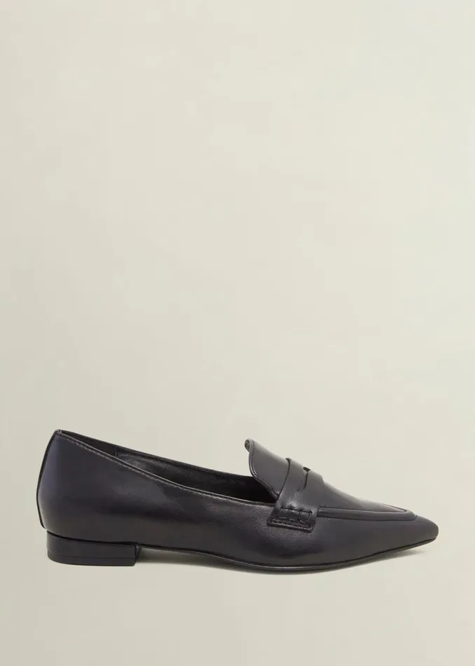Women Alberta Leather Pointed Loafers Black Hobbs Flats