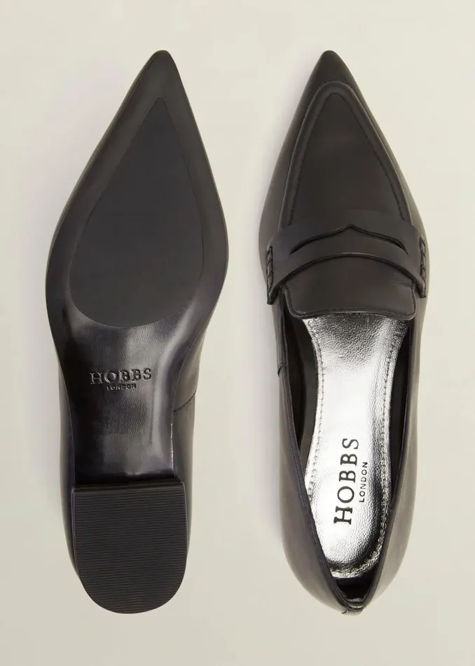 Women Alberta Leather Pointed Loafers Black Hobbs Flats