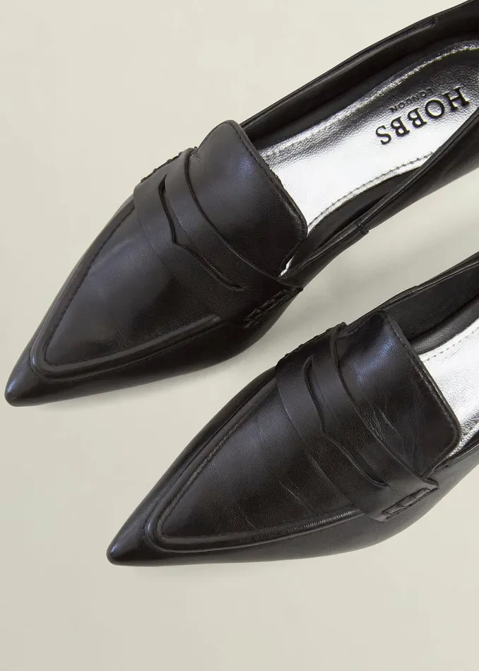 Women Alberta Leather Pointed Loafers Black Hobbs Flats