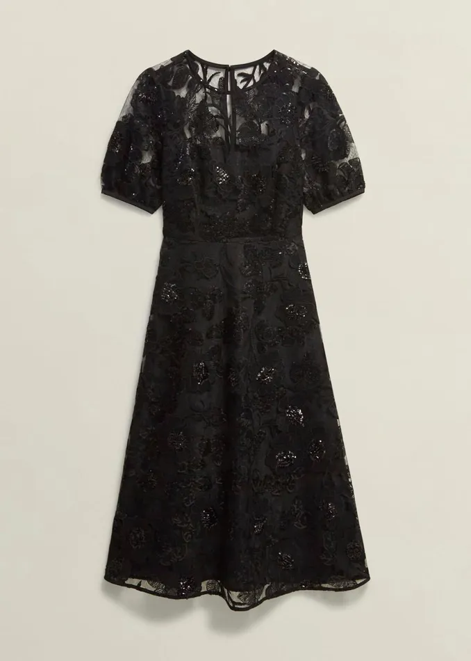 Women Ami Lace Sequin Midi Dress Hobbs Black Hobbs Dresses and Jumpsuits