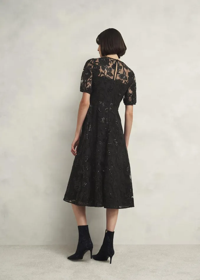 Women Ami Lace Sequin Midi Dress Hobbs Black Hobbs Dresses and Jumpsuits