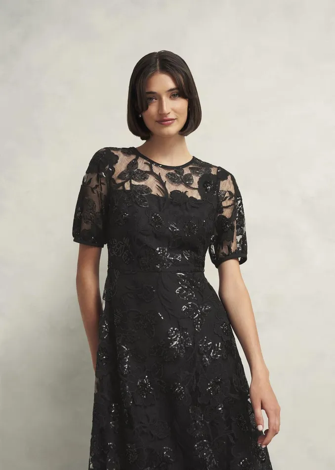 Women Ami Lace Sequin Midi Dress Hobbs Black Hobbs Dresses and Jumpsuits