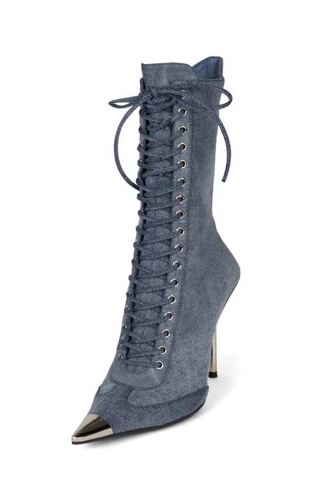 Women Ankle To Mid Jeffrey Campbell BRINGITON Denim Silver