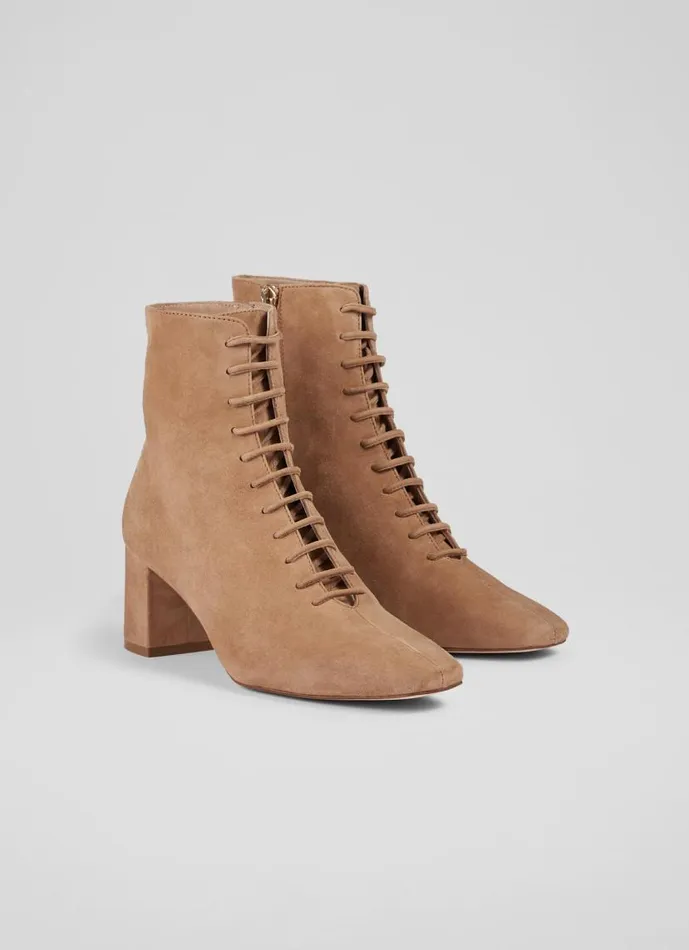 Women Arabella Tan Suede Lace Up Ankle Boots Brown LKBennett Boots Women Arabella Tan Suede Lace Up Ankle Boots Brown LKBennett Boots