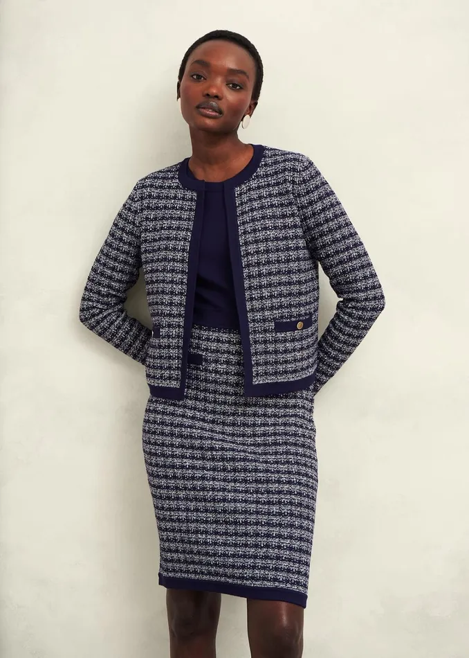 Women Audra Knitted Jacket Midnight Ivory Hobbs Coats and Jackets