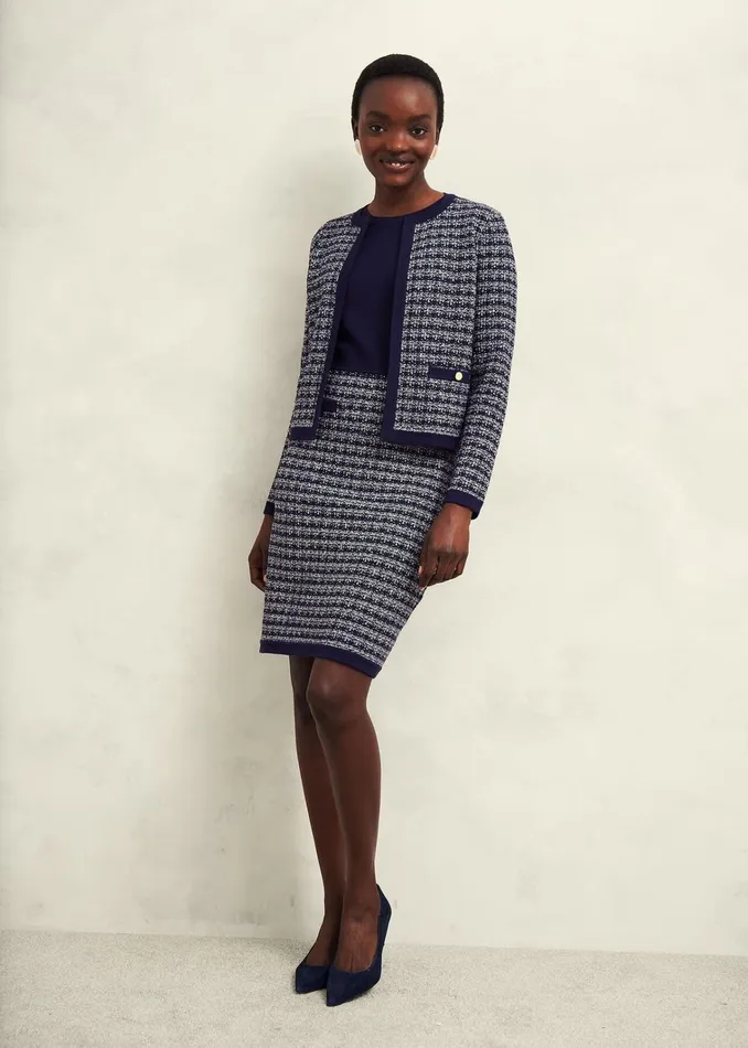 Women Audra Knitted Jacket Midnight Ivory Hobbs Coats and Jackets