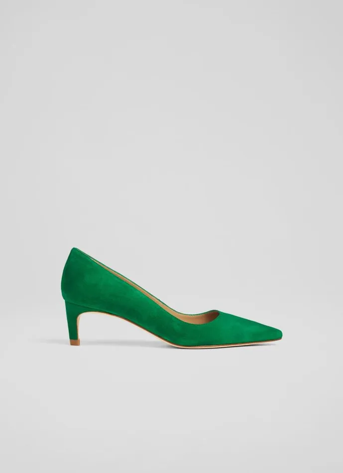 Women Ava Green Suede Kitten Heel Courts Green LKBennett Court Shoes