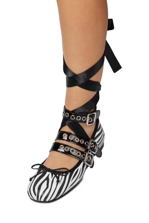 Women Ballet Flats Jeffrey Campbell BALLOTTE Zebra Black Patent Silver