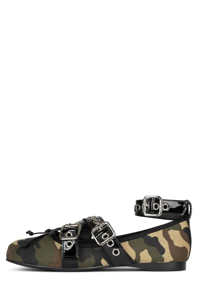 Women Ballet Flats Jeffrey Campbell CHOREO Khaki Camo Black
