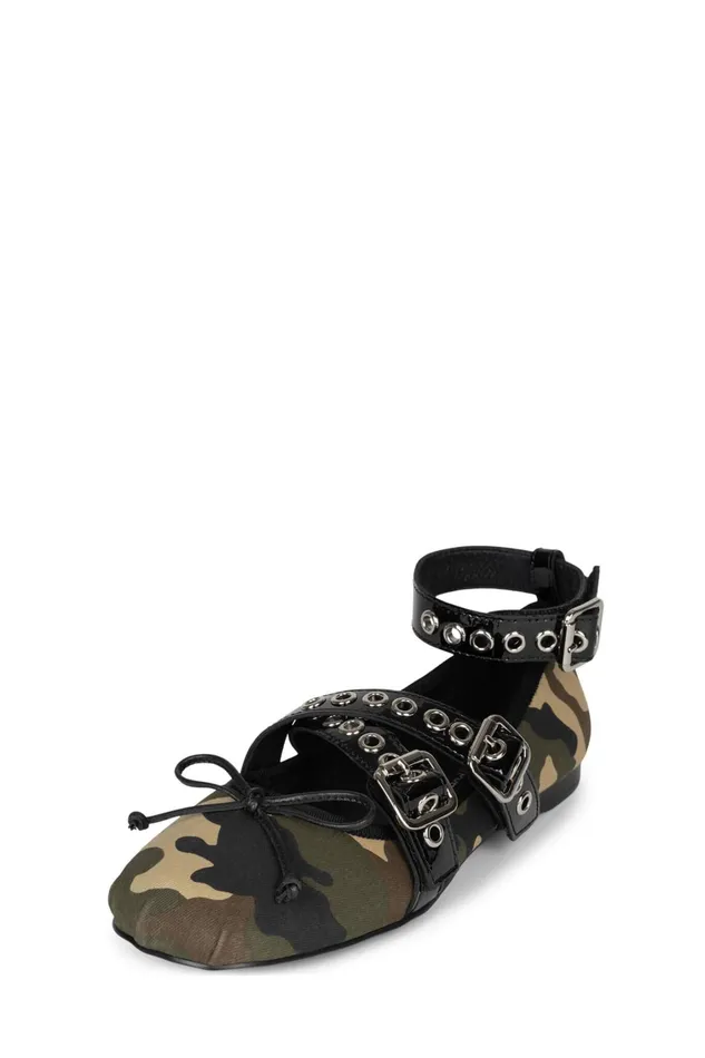 Women Ballet Flats Jeffrey Campbell CHOREO Khaki Camo Black