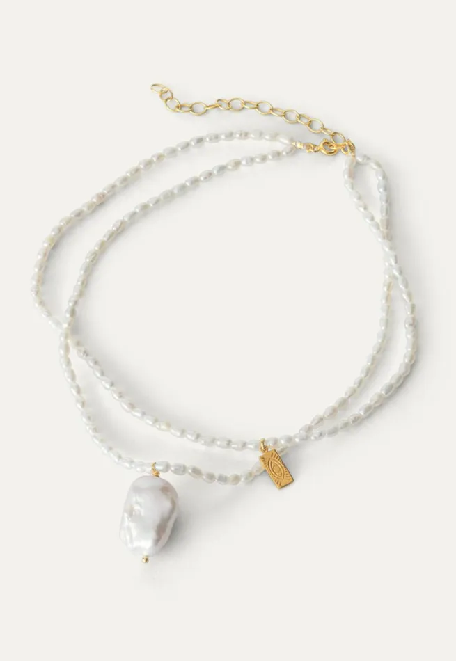 Women Beaded Necklace Gold Pearl Poetry Fashion Jewellery