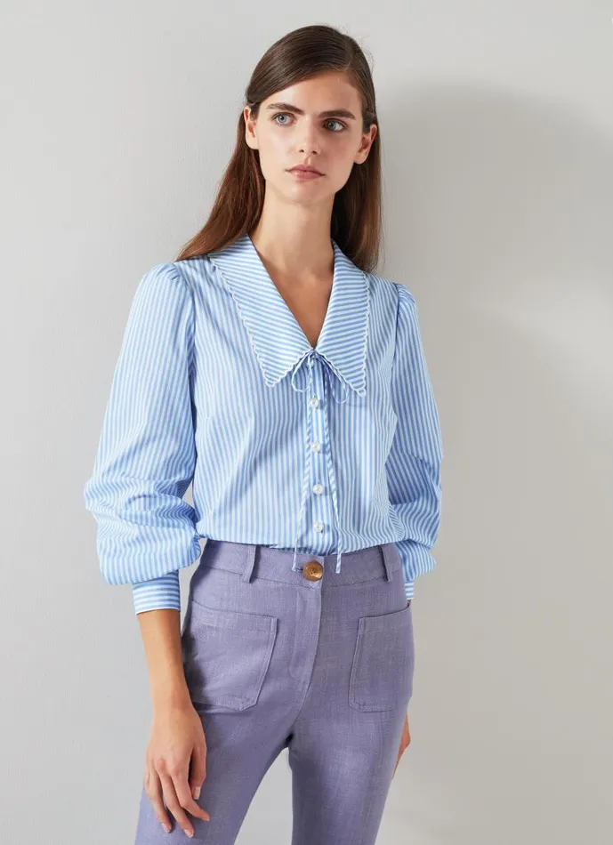 Women Beecham Blue And White Stripe CottonRich Blouse Blue White LKBennett Tops Women Beecham Blue And White Stripe CottonRich Blouse Blue White LKBennett Tops